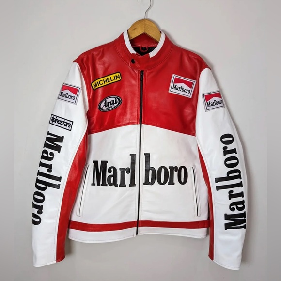 New 100% Genuine Leather Authentic Marlboro Racing Jacket Small Pads F1 NASCAR - Picture 2 of 3
